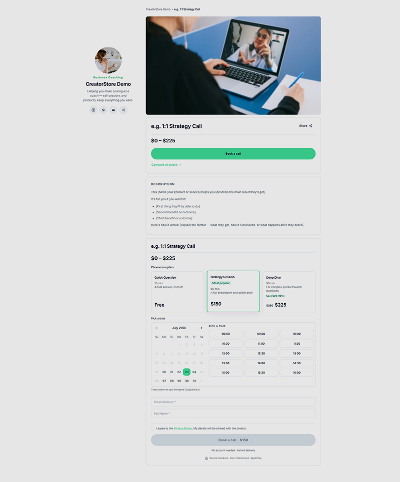 e g 1 1 Strategy Call CreatorStore Demo 07 18 2026 09 07 AM 1